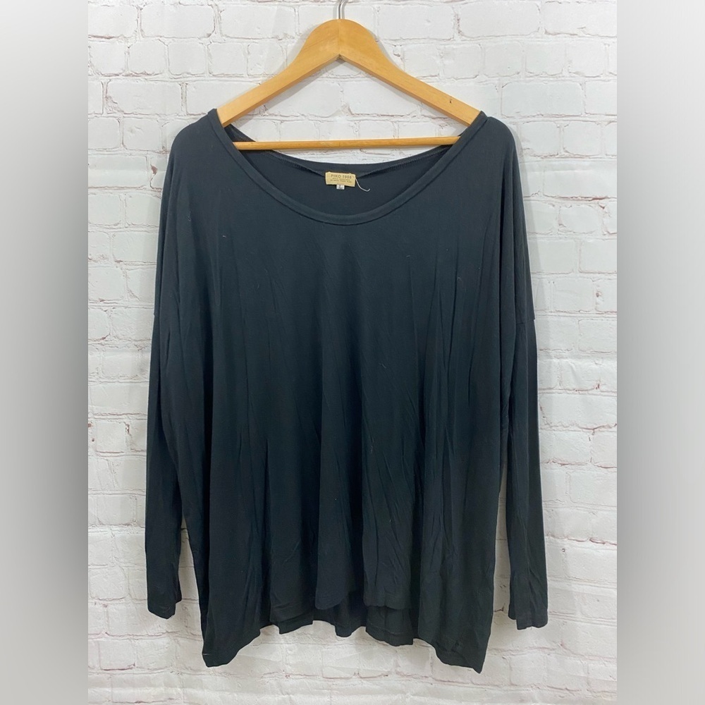 PIKO Black Thin Long Sleeve Top Round Neck Bamboo Blend Womens Size Large Shirt
